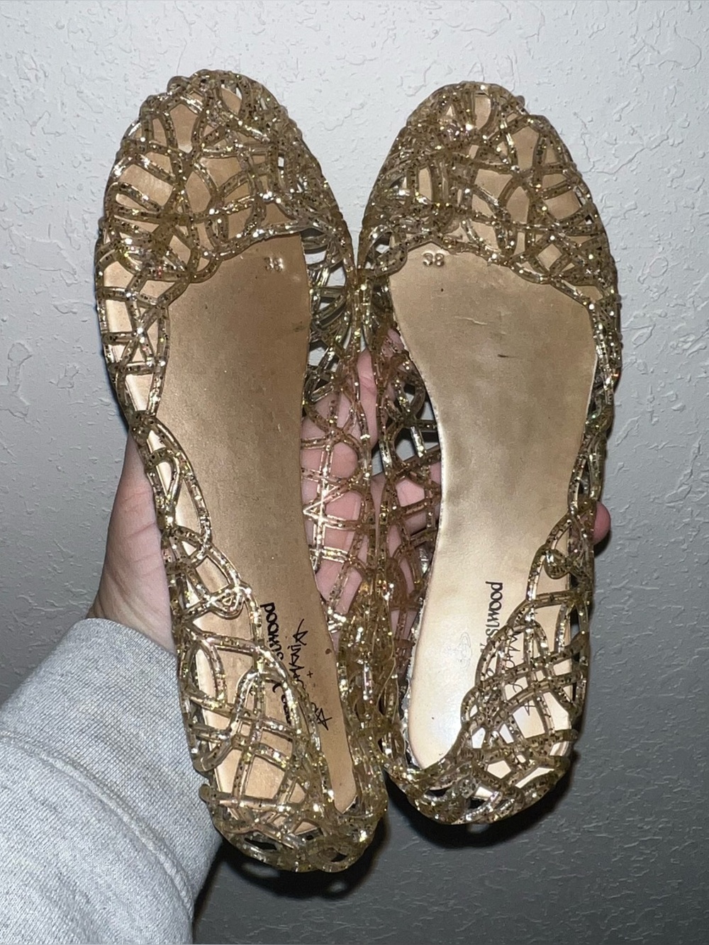 Gold Glitter Jelly Vivienne Westwood Anglomania by Melissa Shoes Size 38